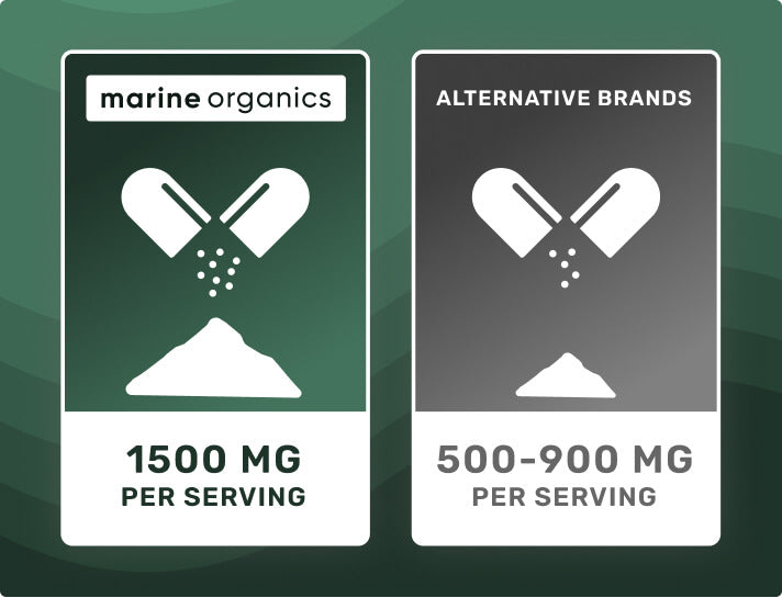 Comparison of ingredient amounts between Marine Organics Sea Moss & Bladderwrack capsules and other products