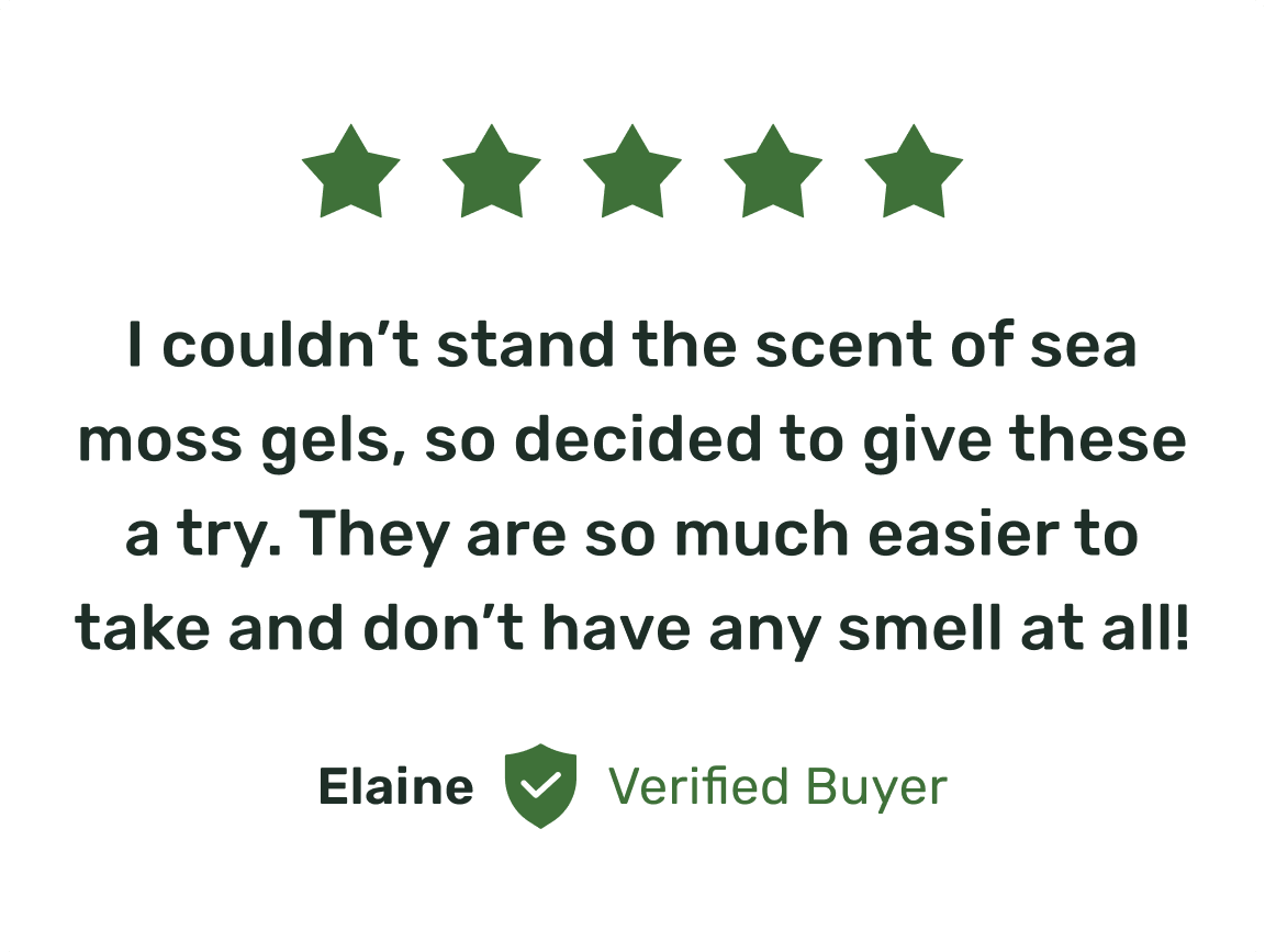 A customer review for Marine Organics certified organic Sea Moss & Bladderwrack capsules